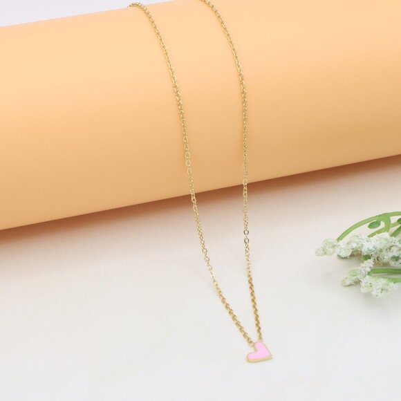 Heart Charm Yellow Necklace with Pink Enamel, XPNL0369 - Picture 10 of 13